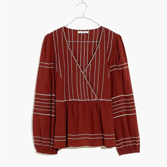 MADEWELL‎ Embroidered Faux Wrap Top in Rusted Burgundy - Picture 5 of 7